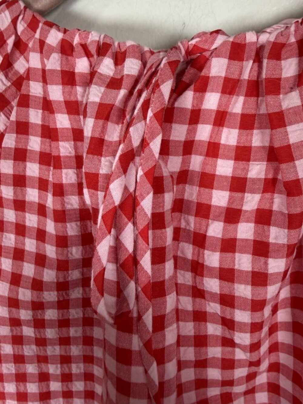 Hyacinth House Hadly Blouse Size XS Gingham Red White Puff Sleeve Seersucker NWT - Picture 7 of 8